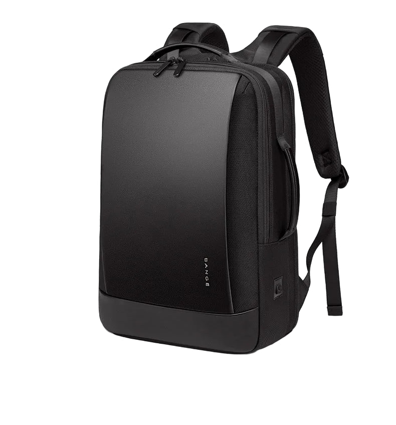 Black backpack on a white background