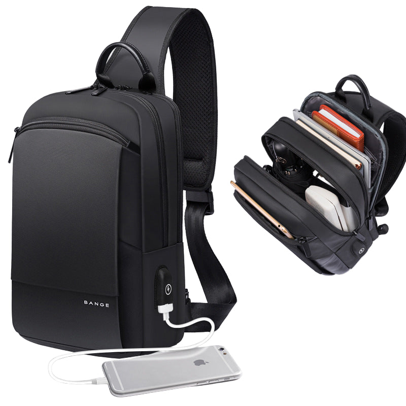 BANGE New Men's Chest Bag Korean Version Fashion One-Shoulder Diagonal Bag Casual Men's Bag USB Oxford Cloth Men's Chest Bag - Aega