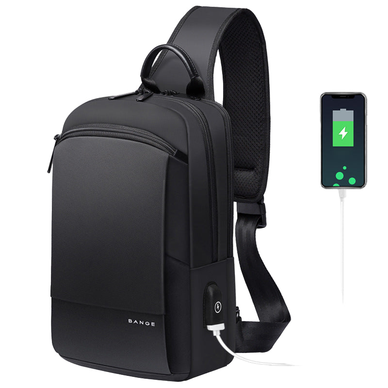 BANGE New Men's Chest Bag Korean Version Fashion One-Shoulder Diagonal Bag Casual Men's Bag USB Oxford Cloth Men's Chest Bag - Aega