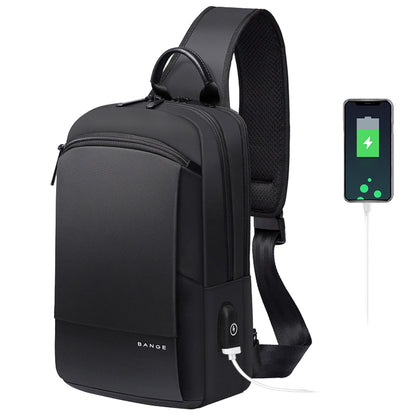 BANGE New Men's Chest Bag Korean Version Fashion One-Shoulder Diagonal Bag Casual Men's Bag USB Oxford Cloth Men's Chest Bag - Aega