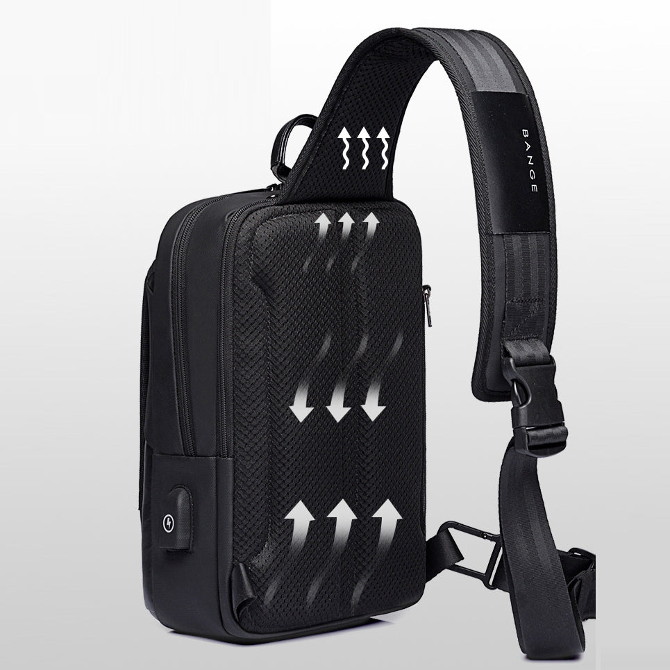 BANGE New Men's Chest Bag Korean Version Fashion One-Shoulder Diagonal Bag Casual Men's Bag USB Oxford Cloth Men's Chest Bag - Aega
