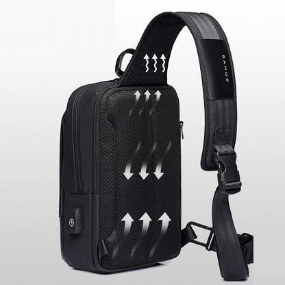 BANGE New Men's Chest Bag Korean Version Fashion One-Shoulder Diagonal Bag Casual Men's Bag USB Oxford Cloth Men's Chest Bag - Aega