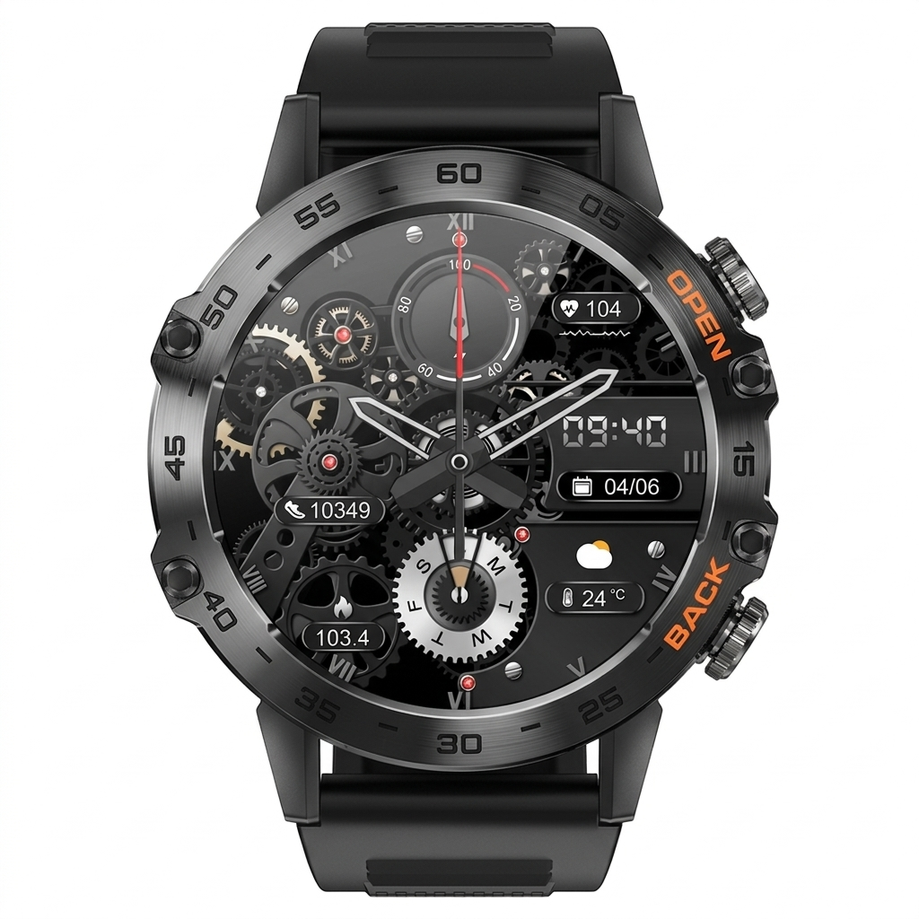 Nomadic rugged smart watch side profile showing the IP68 water-resistant build and side buttons