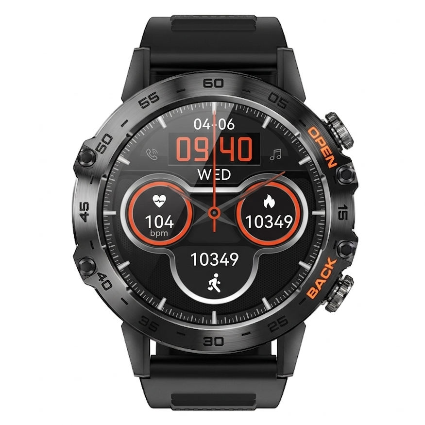 AEGA Nomadic men's rugged smart watch with silicone strap, front view on a white background