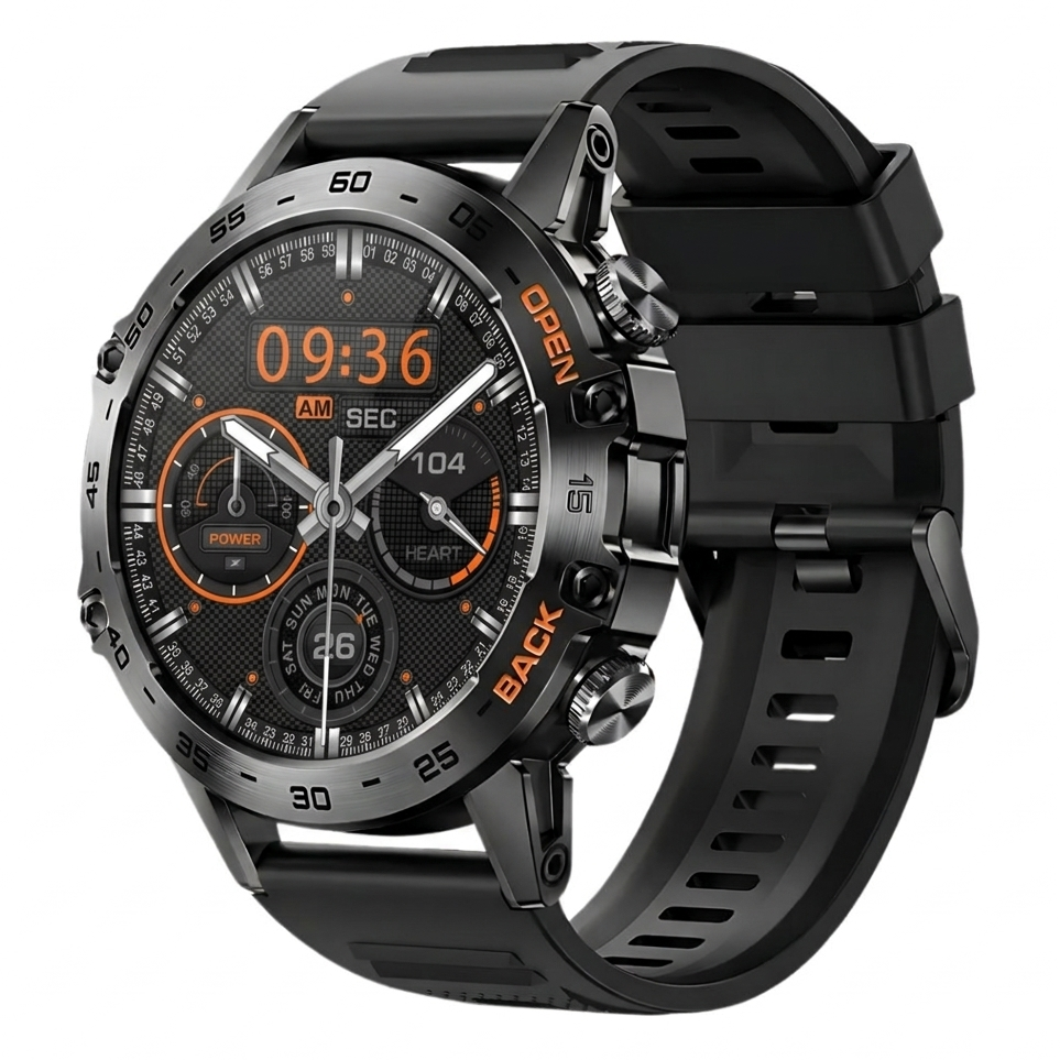 AEGA Nomadic rugged smart watch for men in black, front view product photo